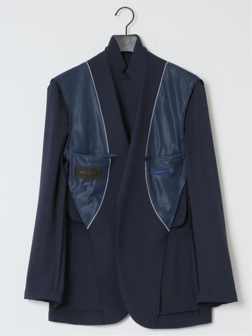 軽量メッシュ レギュラーフィット 2ボタンジャケット チェック紺(セットアップ可能)