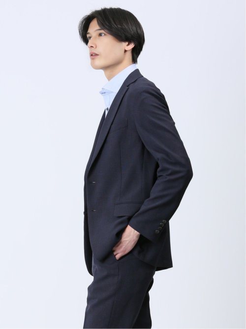 軽量メッシュ レギュラーフィット 2ボタンジャケット チェック紺(セットアップ可能)