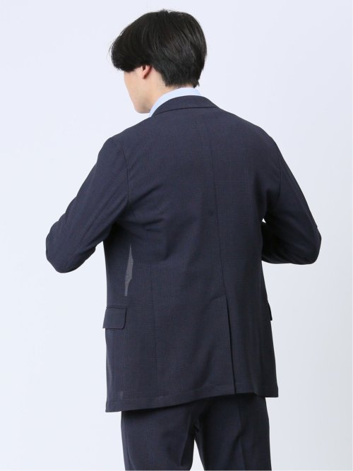軽量メッシュ レギュラーフィット 2ボタンジャケット チェック紺(セットアップ可能)