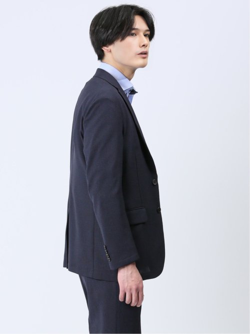 軽量メッシュ レギュラーフィット 2ボタンジャケット チェック紺(セットアップ可能)