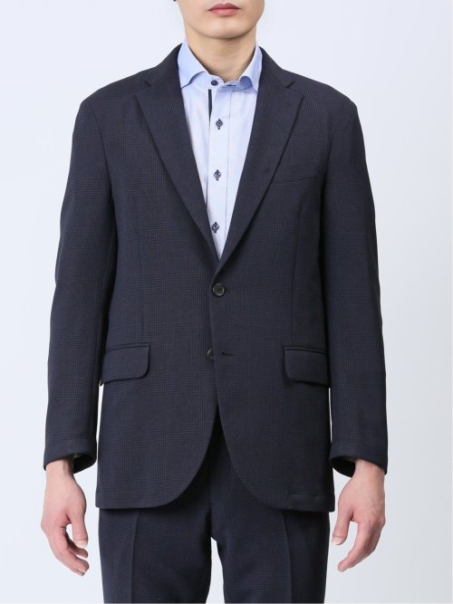 軽量メッシュ レギュラーフィット 2ボタンジャケット チェック紺(セットアップ可能)