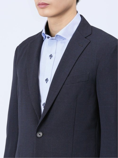 軽量メッシュ レギュラーフィット 2ボタンジャケット チェック紺(セットアップ可能)