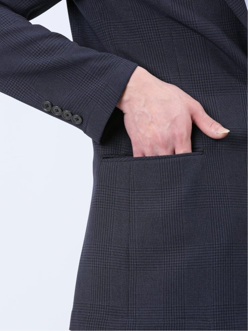 軽量メッシュ レギュラーフィット 2ボタンジャケット チェック紺(セットアップ可能)