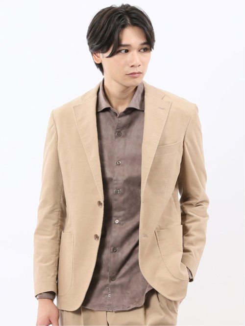 ストレッチ別珍 2ボタンジャケット(セットアップ可能)(S 33ベージュ