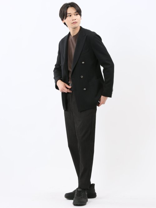 ストレッチ サーマルニット ブレザー ダブルジャケット