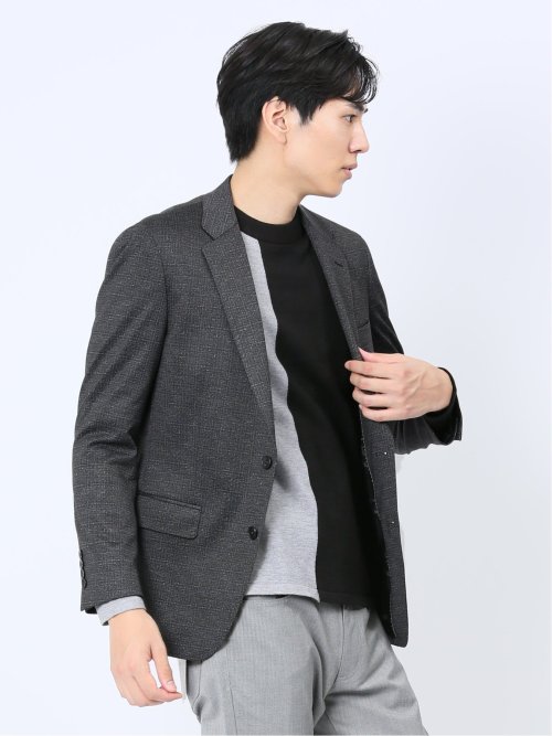 ストレッチニット スリムフィット 2ボタンジャケット 組織茶