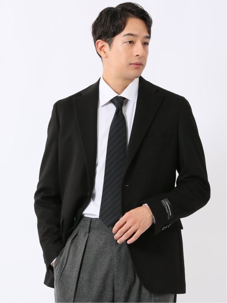ジャケット メンズ ビジネス ウール カシミヤ シングル ブレザー 黒 2ボタン ストレッチ裏地 袖裏キュプラ