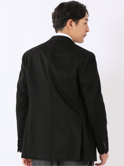 ジャケット メンズ ビジネス ウール カシミヤ シングル ブレザー 黒 2ボタン ストレッチ裏地 袖裏キュプラ