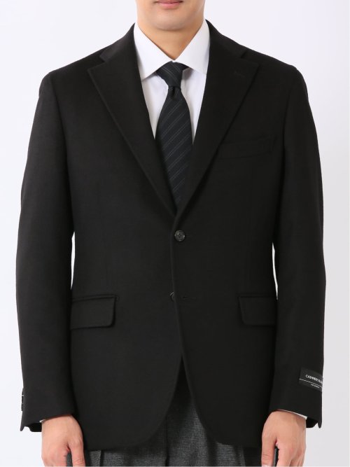 ジャケット メンズ ビジネス ウール カシミヤ シングル ブレザー 黒 2ボタン ストレッチ裏地 袖裏キュプラ