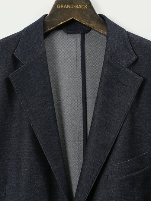 【大きいサイズ】グランバック/GRAND-BACK ストレッチジャージ デニム調 2ボタンジャケット(セットアップ可能)