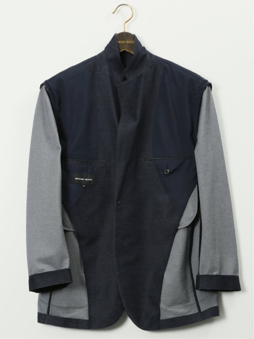 【大きいサイズ】グランバック/GRAND-BACK ストレッチジャージ デニム調 2ボタンジャケット(セットアップ可能)