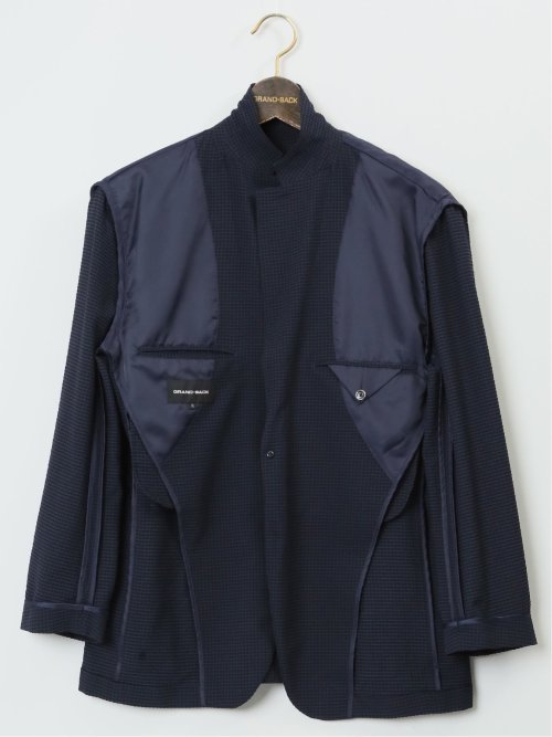 【大きいサイズ】グランバック/GRAND-BACK ドットエア 2ボタンジャケット 紺