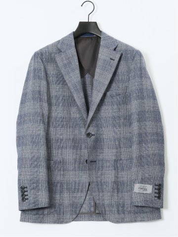 フォルテックス ウール混 レギュラーフィット 2ボタンジャケット グレンチェック青