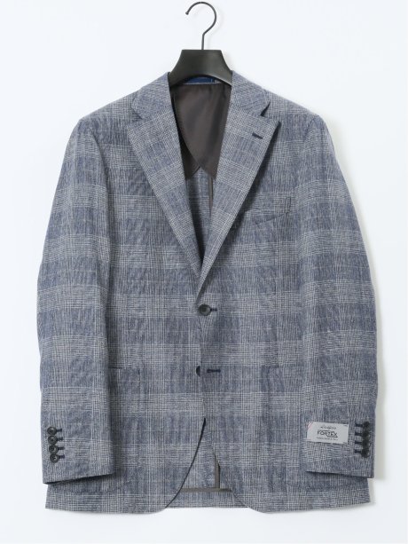 フォルテックス ウール混 レギュラーフィット 2ボタンジャケット グレンチェック青