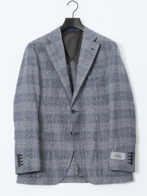 フォルテックス ウール混 レギュラーフィット 2ボタンジャケット グレンチェック青