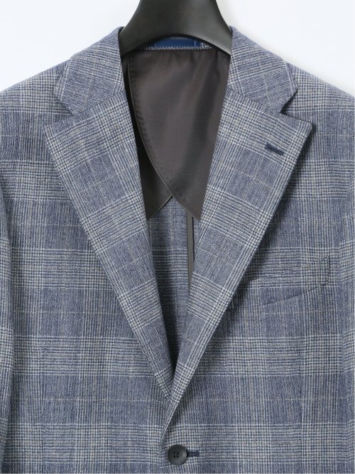 フォルテックス ウール混 レギュラーフィット 2ボタンジャケット グレンチェック青