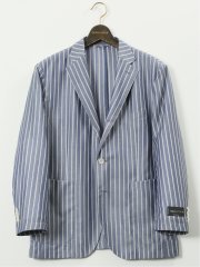 【大きいサイズ】グランバック/GRAND-BACK レダ ウール混 ストライプ柄 2ボタンジャケット