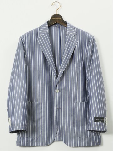 【大きいサイズ】グランバック/GRAND-BACK レダ ウール混 ストライプ柄 2ボタンジャケット