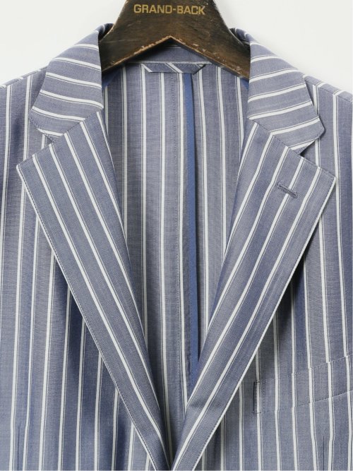 【大きいサイズ】グランバック/GRAND-BACK レダ ウール混 ストライプ柄 2ボタンジャケット