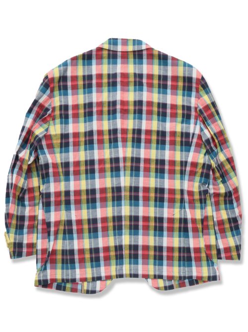 【大きいサイズ】グランバック/GRAND-BACK 綿麻マドラスチェック 2ボタンジャケット