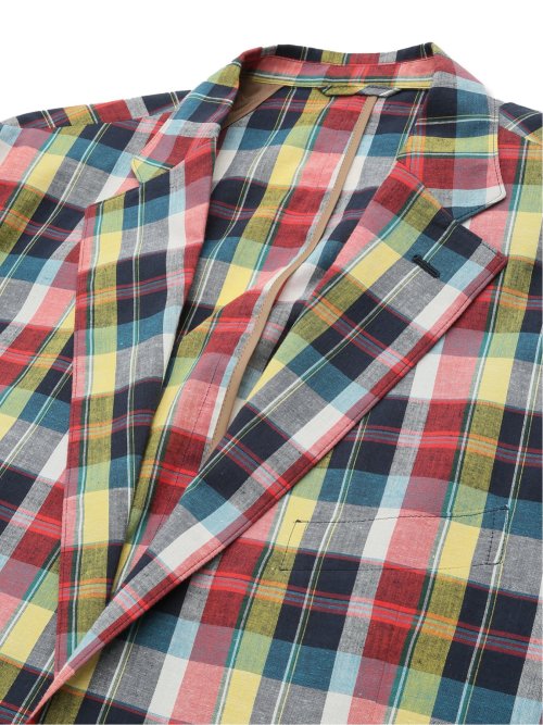 【大きいサイズ】グランバック/GRAND-BACK 綿麻マドラスチェック 2ボタンジャケット