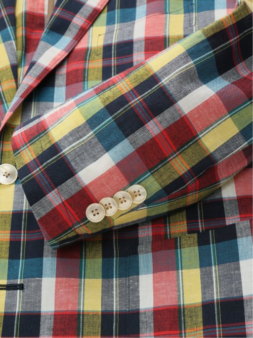 【大きいサイズ】グランバック/GRAND-BACK 綿麻マドラスチェック 2ボタンジャケット