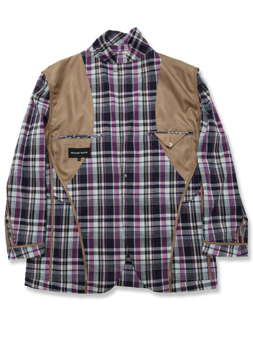 【大きいサイズ】グランバック/GRAND-BACK 綿麻マドラスチェック 2ボタンジャケット