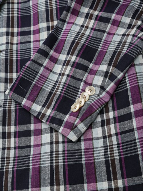 【大きいサイズ】グランバック/GRAND-BACK 綿麻マドラスチェック 2ボタンジャケット