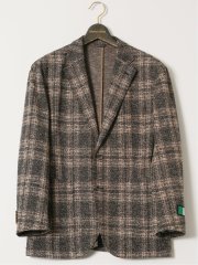 【大きいサイズ】グランバック/GRAND-BACK イタリアジャージ チェック柄 2ボタンジャケット