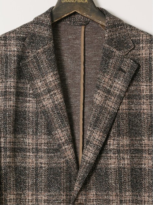 【大きいサイズ】グランバック/GRAND-BACK イタリアジャージ チェック柄 2ボタンジャケット