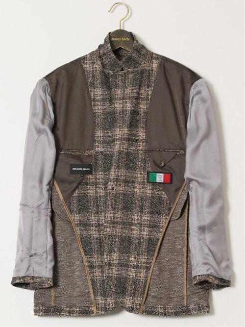 【大きいサイズ】グランバック/GRAND-BACK イタリアジャージ チェック柄 2ボタンジャケット