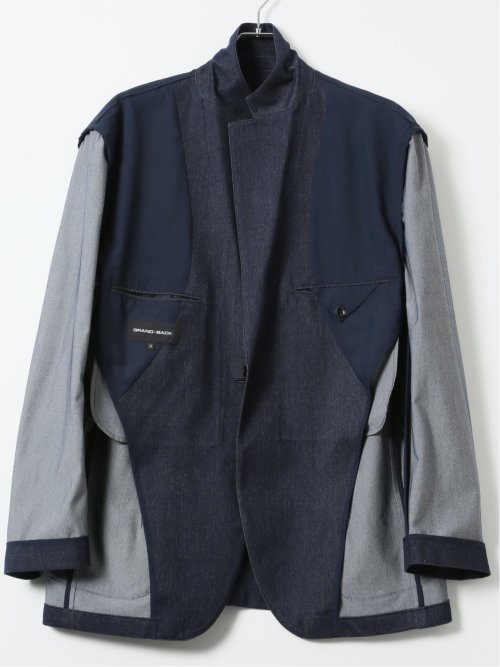 【大きいサイズ】ジャケット メンズ ビジネス セットアップ可能 ストレッチ ハンドウォッシャブル デニム調 2ボタン テーラード グランバック