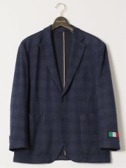 【大きいサイズ】グランバック/GRAND-BACK イタリアジャージ チェック柄 2ボタンジャケット