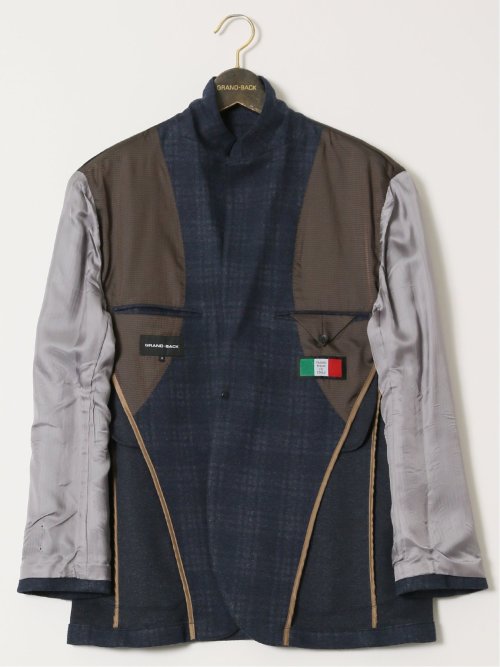 【大きいサイズ】グランバック/GRAND-BACK イタリアジャージ チェック柄 2ボタンジャケット