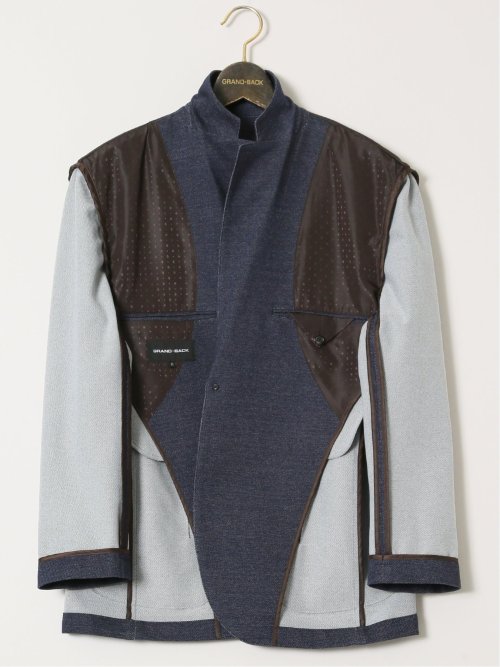 【大きいサイズ】グランバック/GRAND-BACK ストレッチジャージ インディゴ 2ボタンジャケット(セットアップ可能)
