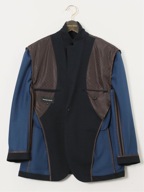 【大きいサイズ】グランバック/GRAND-BACK ストレッチジャージ インディゴ 2ボタンジャケット(セットアップ可能)