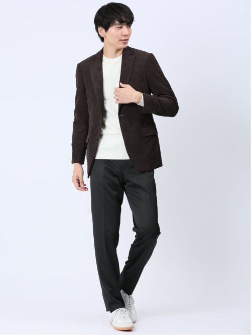 ダブルラッセルニット スリムフィット 2ボタンジャケット 茶