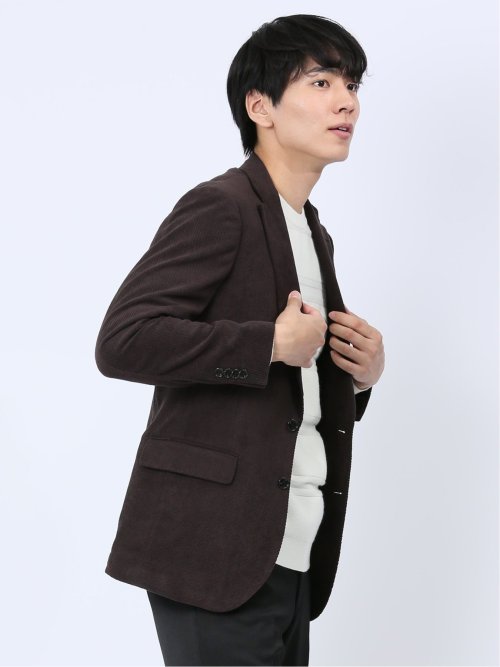 ダブルラッセルニット スリムフィット 2ボタンジャケット 茶