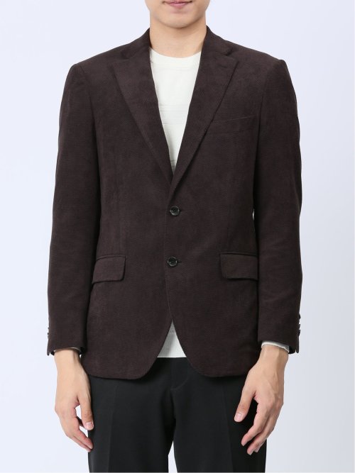 ダブルラッセルニット スリムフィット 2ボタンジャケット 茶