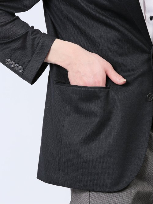 クールマックス リネン混鹿の子 レギュラーフィット 2ボタンジャケット 黒