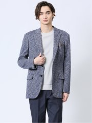 ITALY 麻混ニット レギュラーフィット 2ボタンジャケット 青