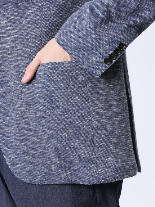 ITALY 麻混ニット レギュラーフィット 2ボタンジャケット 青