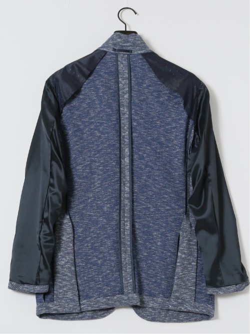 ITALY 麻混ニット レギュラーフィット 2ボタンジャケット 青