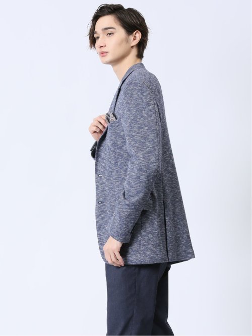 ITALY 麻混ニット レギュラーフィット 2ボタンジャケット 青