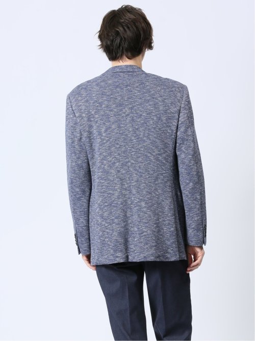 ITALY 麻混ニット レギュラーフィット 2ボタンジャケット 青