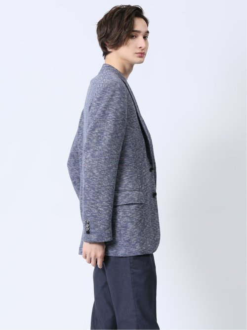 ITALY 麻混ニット レギュラーフィット 2ボタンジャケット 青