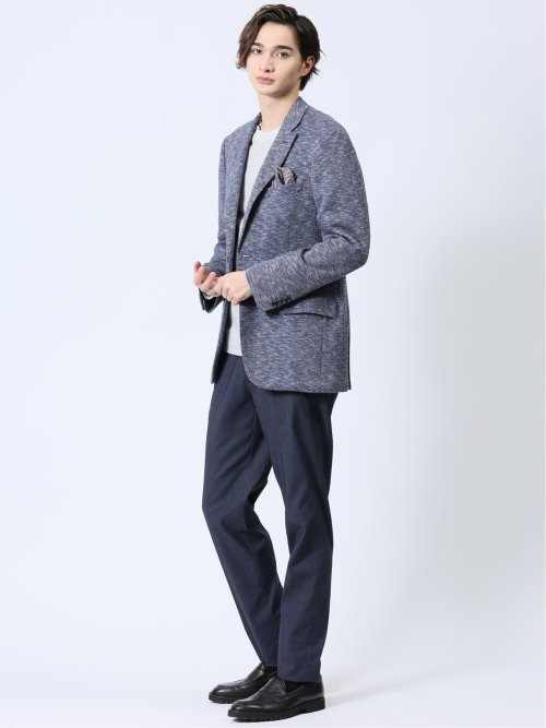 ITALY 麻混ニット レギュラーフィット 2ボタンジャケット 青