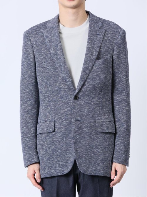 ITALY 麻混ニット レギュラーフィット 2ボタンジャケット 青