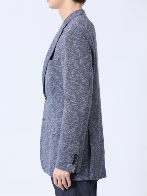 ITALY 麻混ニット レギュラーフィット 2ボタンジャケット 青