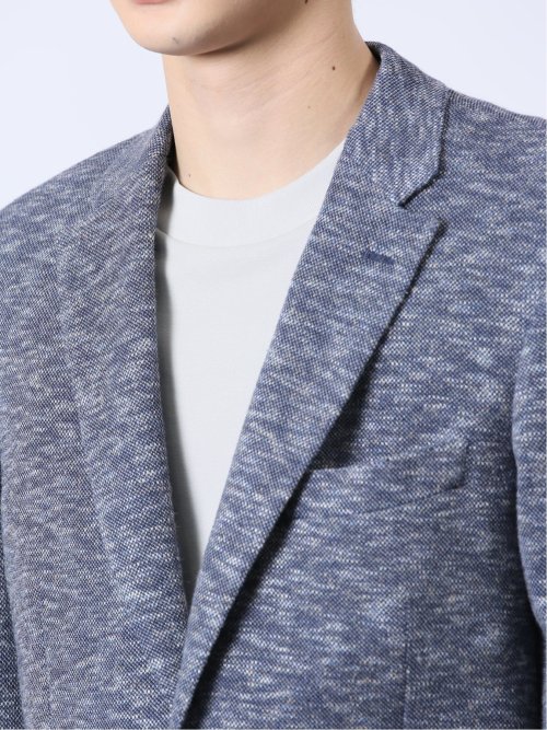 ITALY 麻混ニット レギュラーフィット 2ボタンジャケット 青